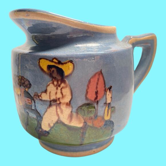1940s Blue Tlaquepaque Mexican Folk Art Sugar & Creamer Hand Made And Decorated - Picture 2 of 12